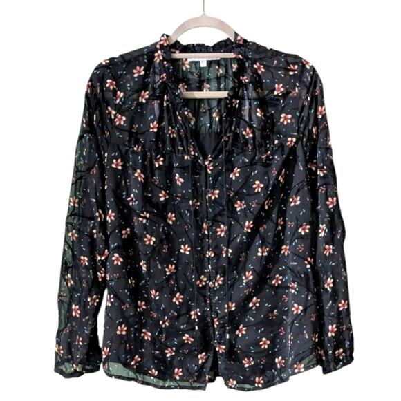 Daniel Rainn Women's Chiffon Semi Sheer Velvet Detail Floral Boho Blouse Medium - Picture 1 of 8